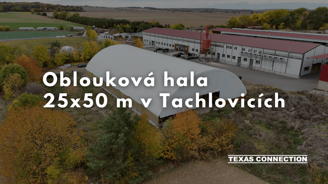 Oblouková hala 25x50 m v Tachlovicích s dřevěným opláštěním