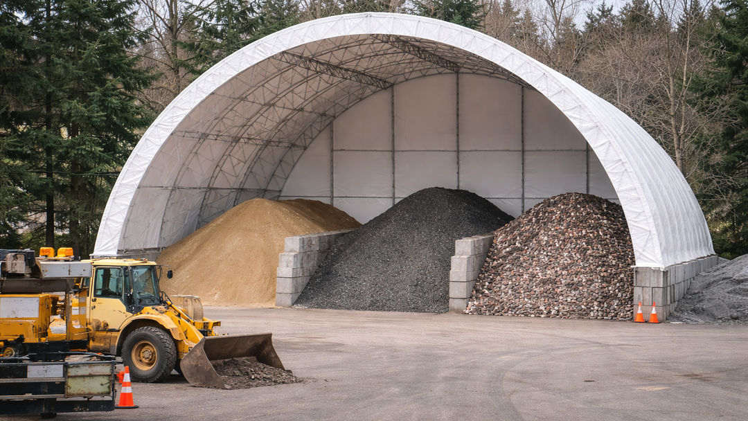 Plachtové haly pro skladování sypkých materiálů