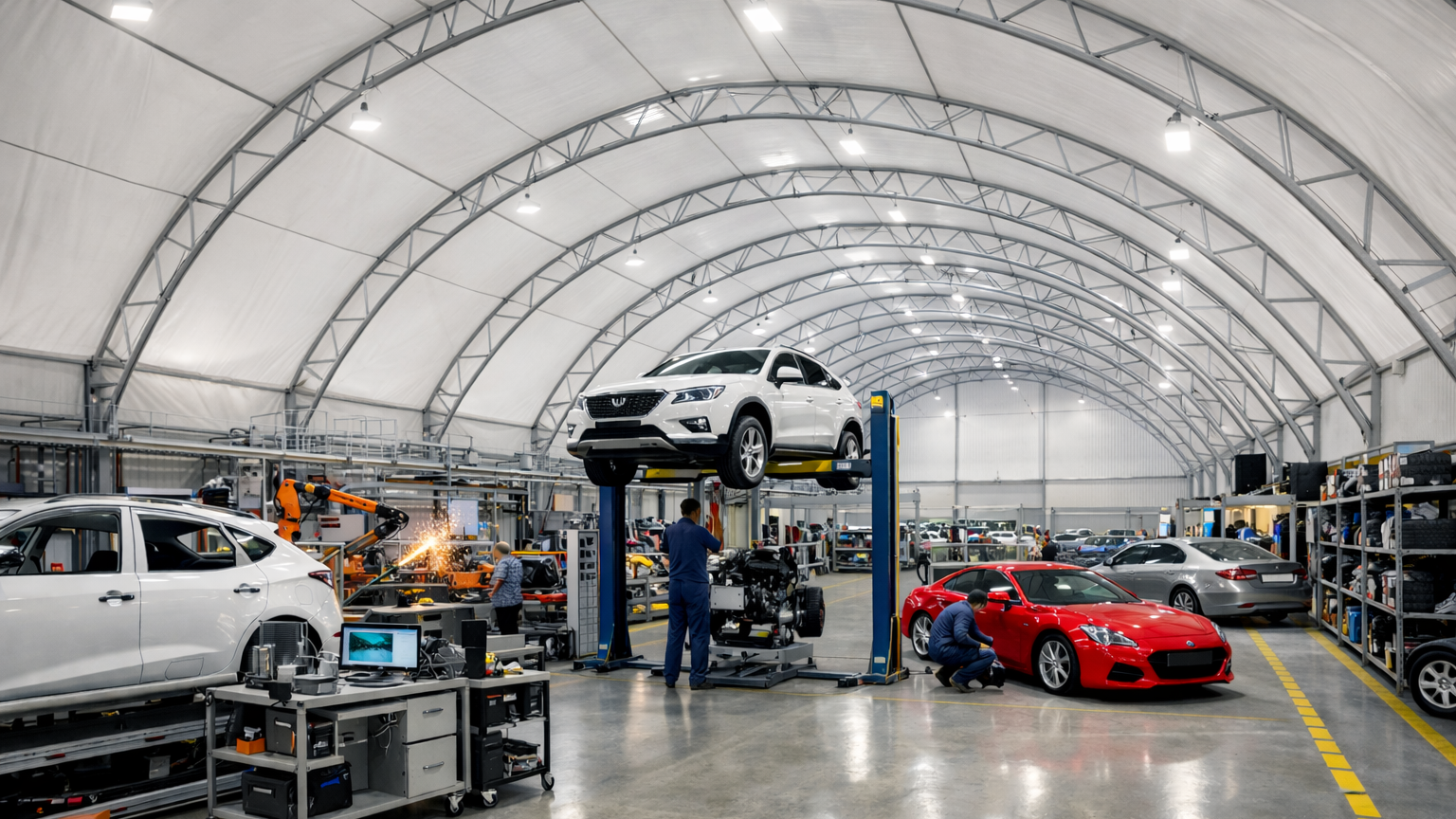 Obloukové haly pro automobilový průmysl